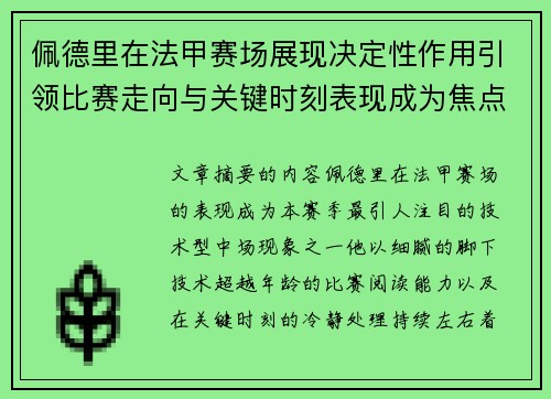 佩德里在法甲赛场展现决定性作用引领比赛走向与关键时刻表现成为焦点